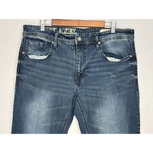 T.K. Axel Straight Leg Jeans Mens Blue Denim Stretch Wearharder Whisker 38x32